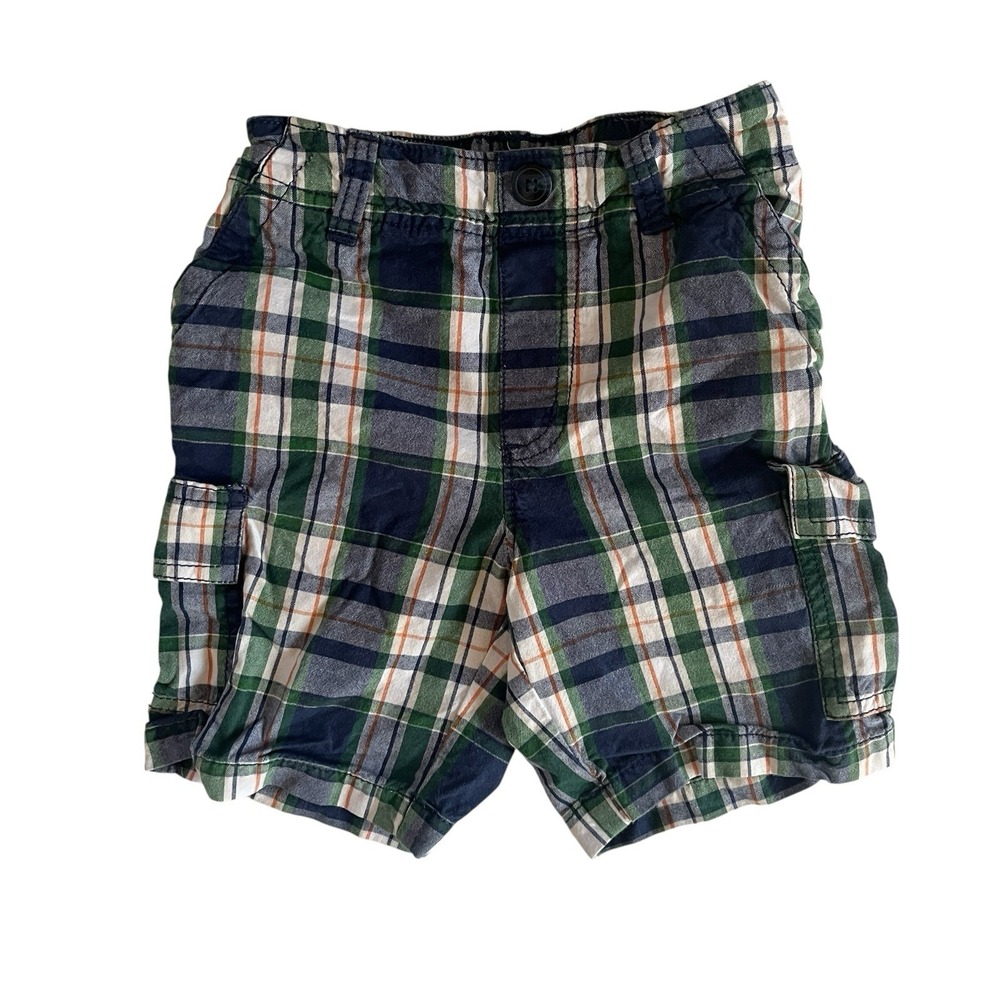Sonoma Boy's Size 4T Cargo Shorts Plaid Green Blue Orange 100% Cotton - Picture 1 of 6